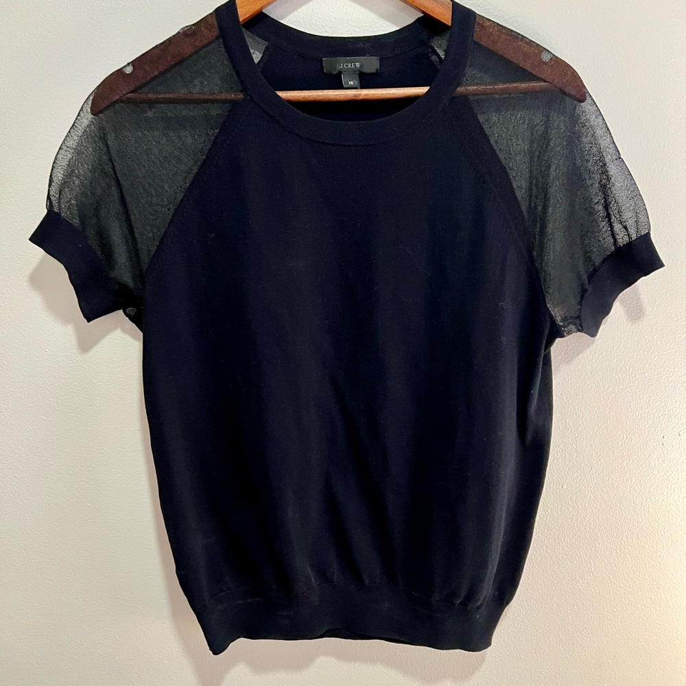 J. CREW - mesh sleeve sweater tee, size XS, black